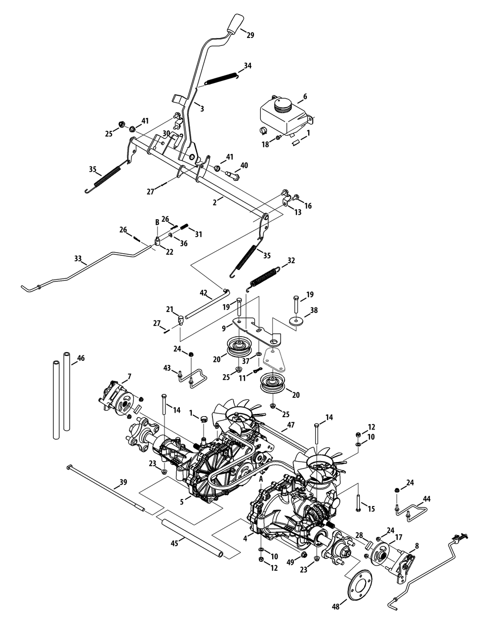 Drive System Diagram and Parts List for Z-FORCES48 (53BH5FJB-53BH5FJB050)(2012) Cub Cadet Lawn Tractor